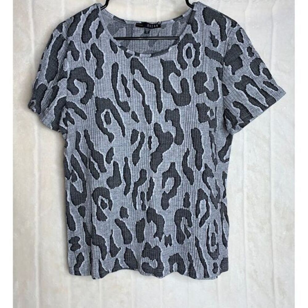 Kozan Celia Leopard Print Tunic Top Womens S Gray Knit Stretch Casual‎ NWT